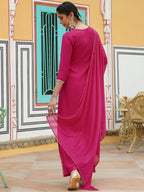 Janasya Women's Pink Chanderi Silk Zari Embroidered Straight Kurta Set