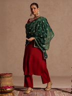 Janasya Women's Maroon Silk Blend Zari Embroidered Straight Kurta Set