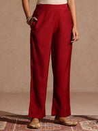 Janasya Women's Maroon Silk Blend Zari Embroidered Straight Kurta Set