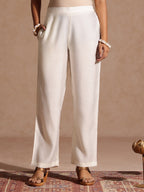 Janasya Women's Off White Chanderi Silk Zari Embroidered Gold Printed A-line Kurta Set