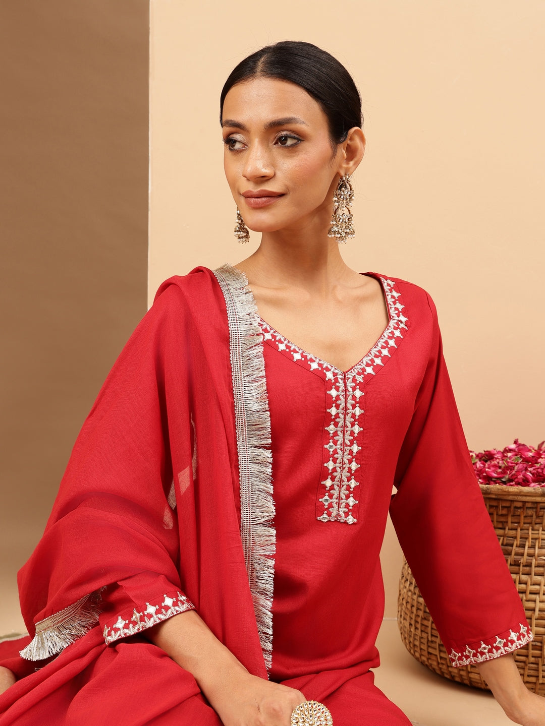 Janasya Women's Maroon Rayon Yoke Embroidered Straight Kurta Set - qivii