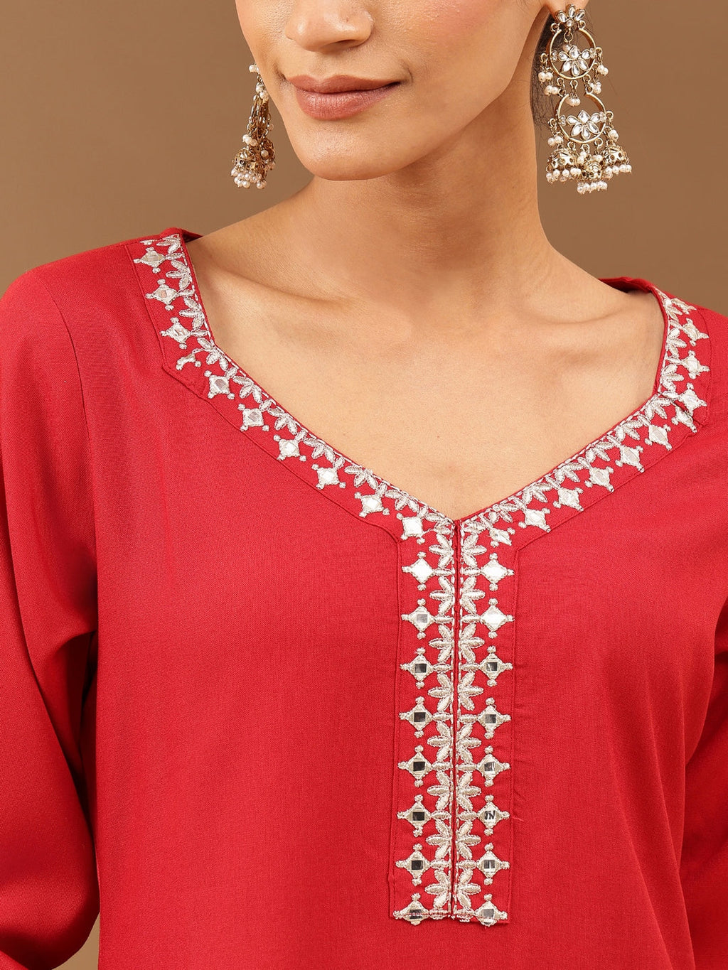 Janasya Women's Maroon Rayon Yoke Embroidered Straight Kurta Set