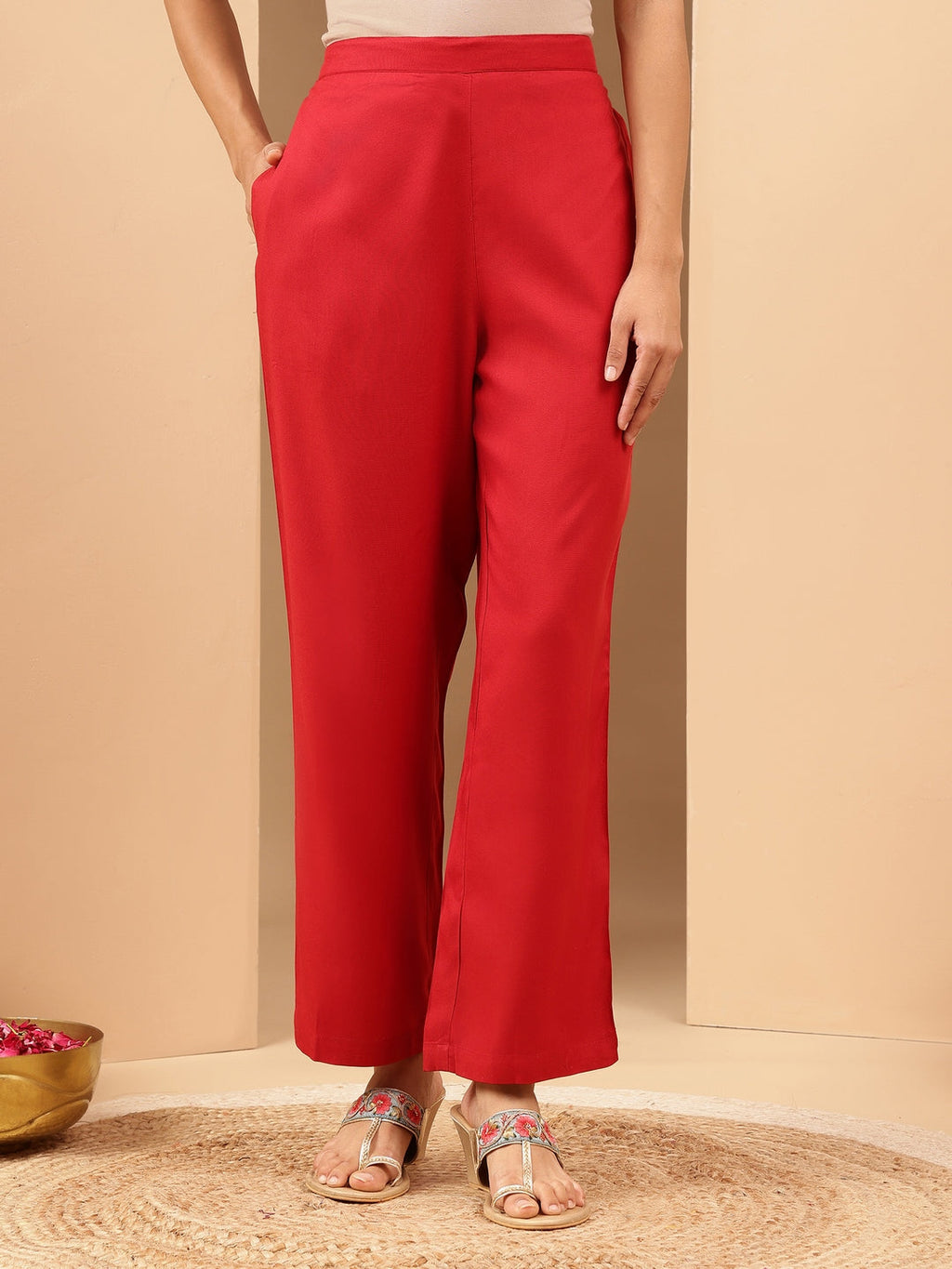 Janasya Women's Maroon Rayon Yoke Embroidered Straight Kurta Set