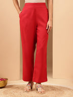 Janasya Women's Maroon Rayon Yoke Embroidered Straight Kurta Set