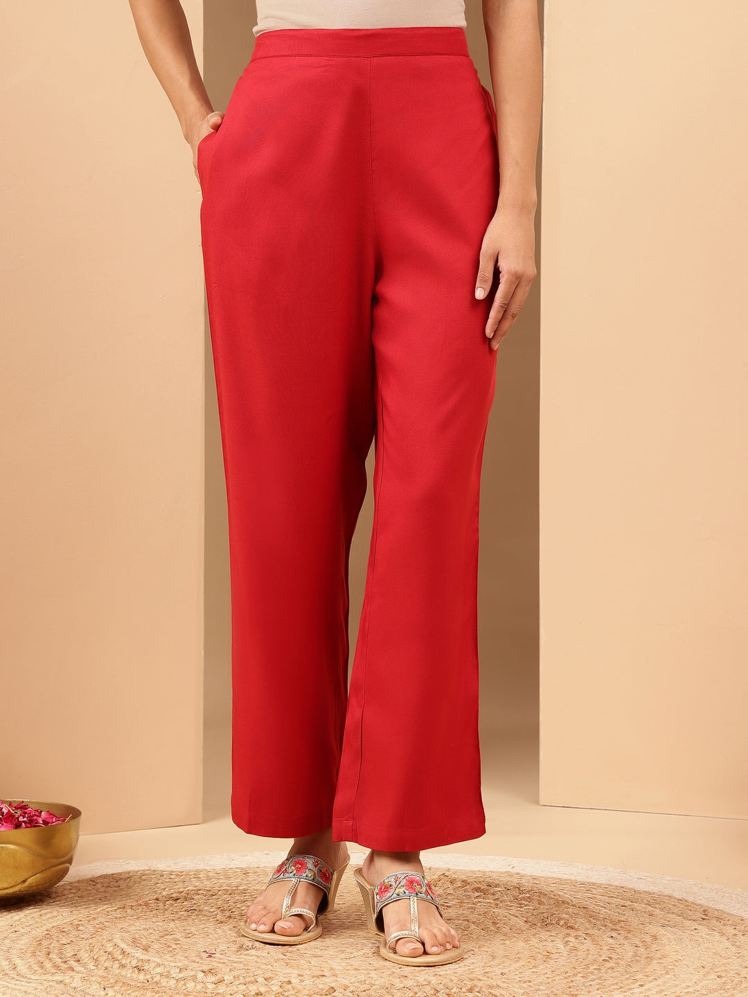 Janasya Women's Maroon Rayon Yoke Embroidered Straight Kurta Set