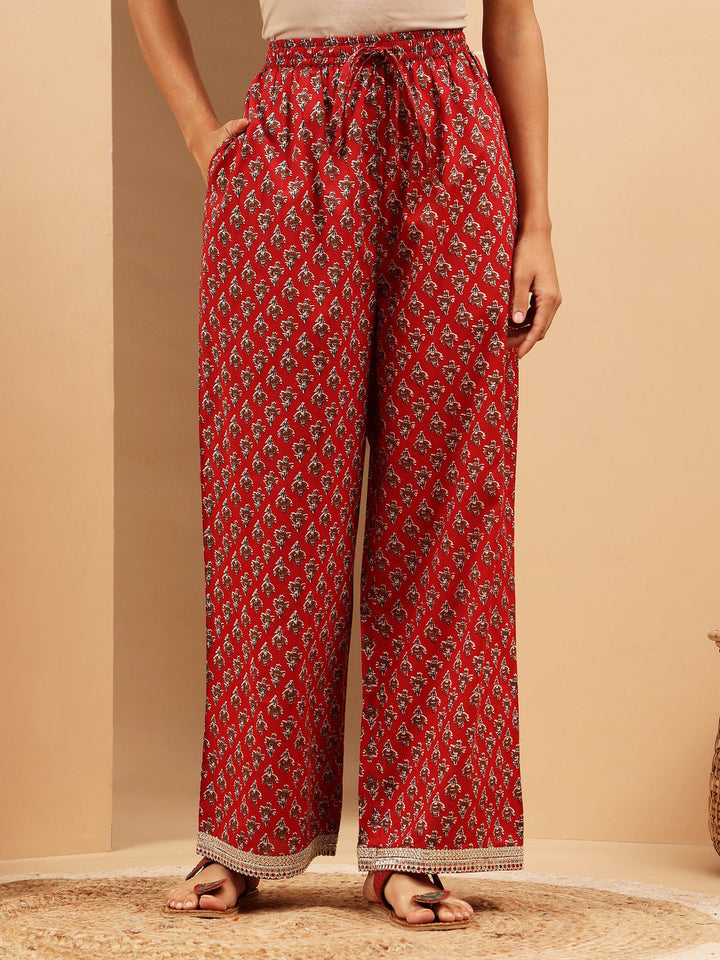 Janasya Women's Green & Maroon Pure Cotton Printed Straight Kurta Set - qivii