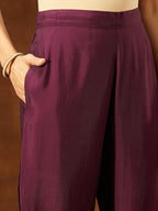 Janasya Women's Wine Chanderi Silk Embroidered Straight Kurta Set