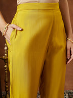 Janasya Women's Mustard Chanderi Silk Yoke Embroidered Straight Kurta Set