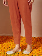 Janasya Women's Orange Pure Cotton Embroidered A-line Kurta Set