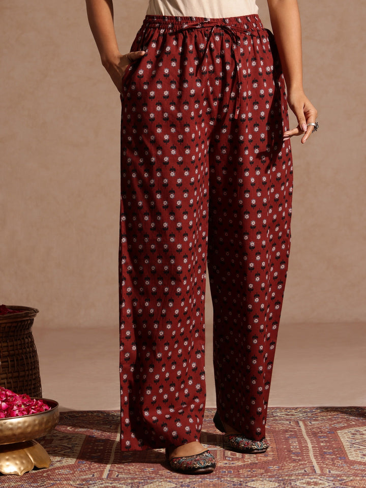 Janasya Women's Maroon Pure Cotton Floral Printed Straight Kurta Set - qivii