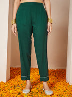 Janasya Women's Dark Green Rayon Gold Printed Anarkali Kurta Set