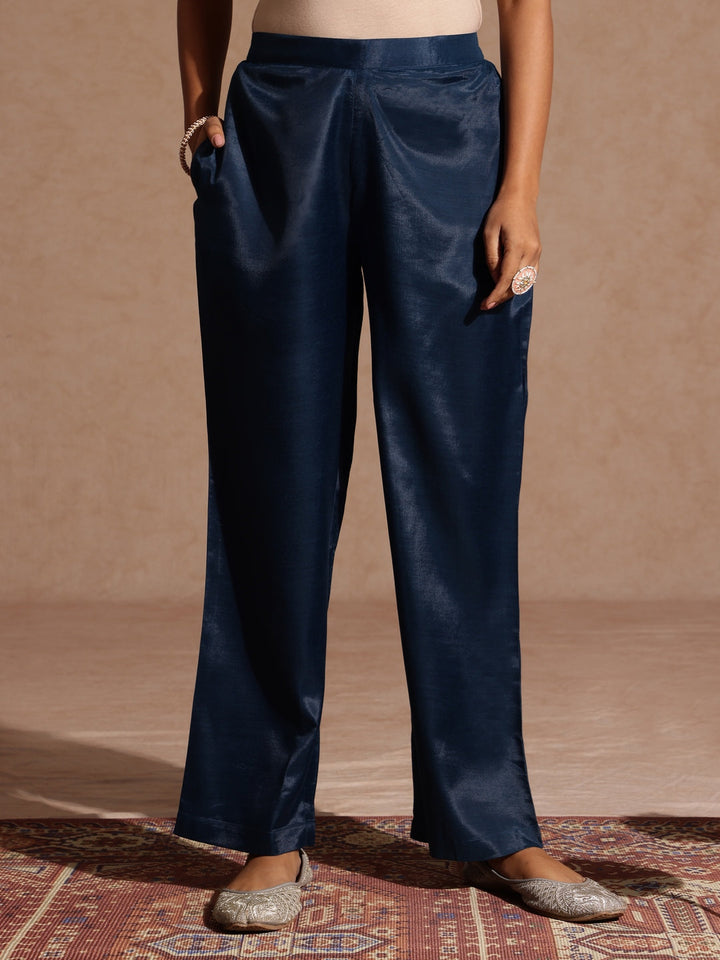 Janasya Women's Teal Blue Silk Blend Zari Embroidered Straight Kurta Set - qivii