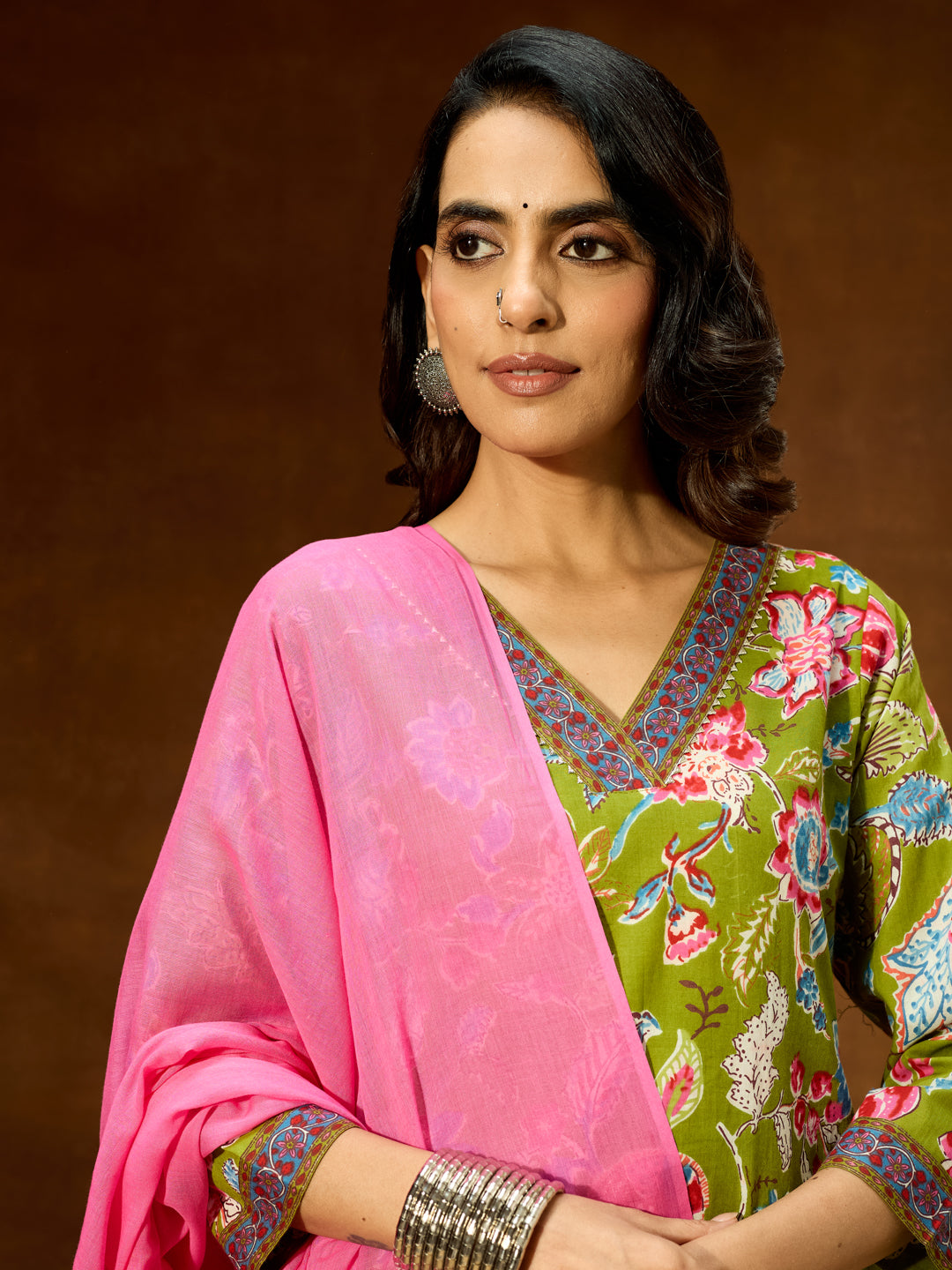 Janasya Women's Green Pure Cotton Floral Printed Kurta With Palazzo & Dupatta Set - qivii