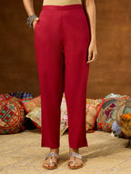 Janasya Women's Maroon Pure Cotton Solid Straight Kurta Set With Printed Dupatta