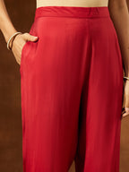 Janasya Women's Maroon Chanderi Silk Yoke Design Straight Kurta Set