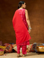 Janasya Women's Pink Pure Cotton Floral Printed Straight Kurta Set