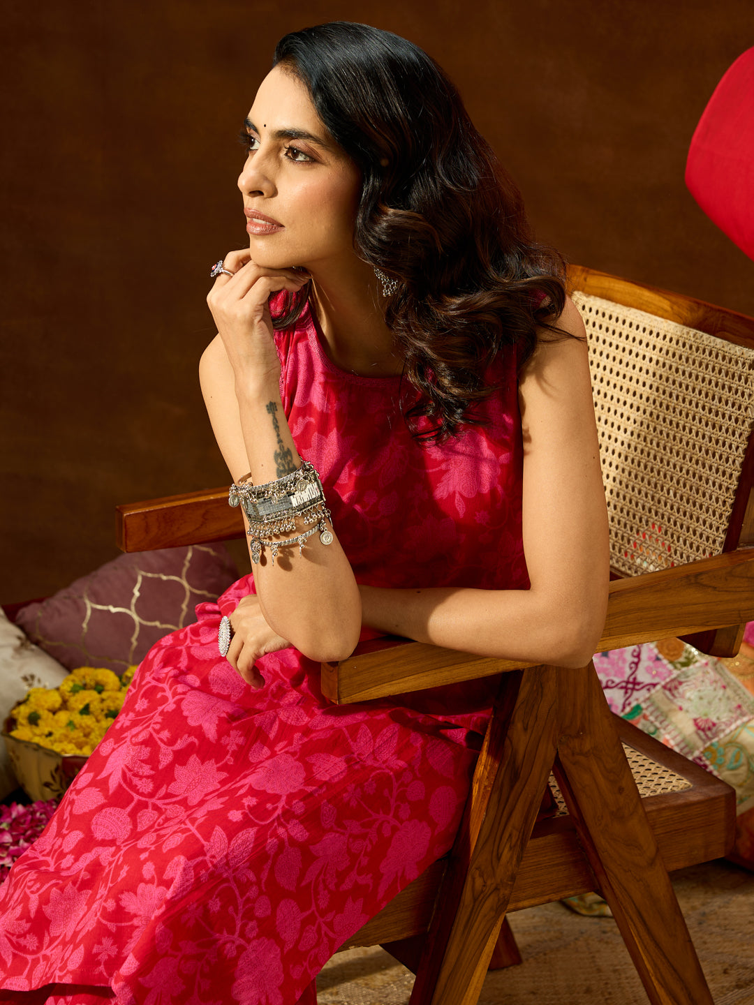 Janasya Women's Pink Pure Cotton Floral Printed Straight Kurta Set - qivii