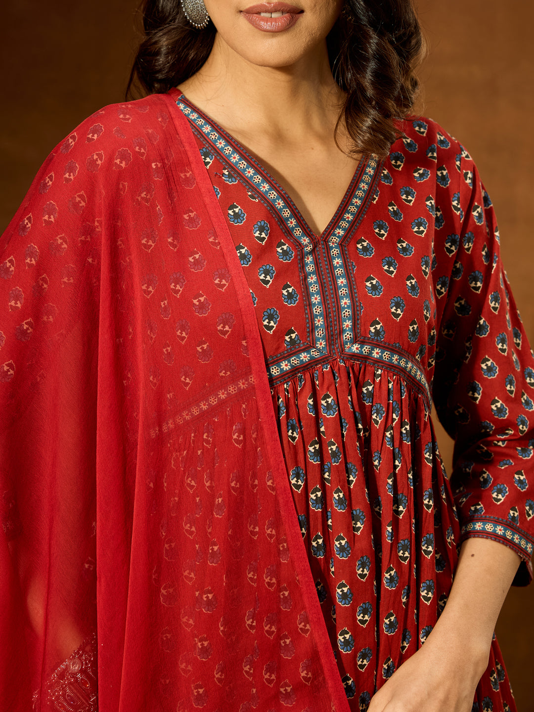 Janasya Women's Maroon Pure Cotton Floral Printed A-line Kurta Set - qivii