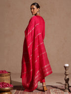 Janasya Women's Pink Silk Blend Embroidered Straight Kurta Set