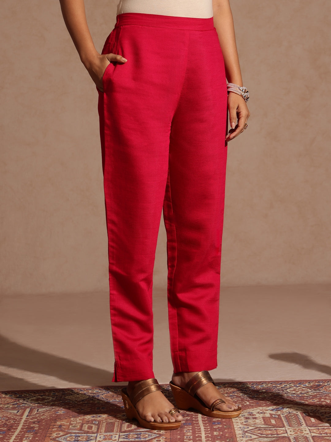 Janasya Women's Pink Silk Blend Embroidered Straight Kurta Set - qivii