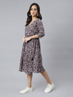 Wine Pure Cotton Floral Printed Angrakha Dress
