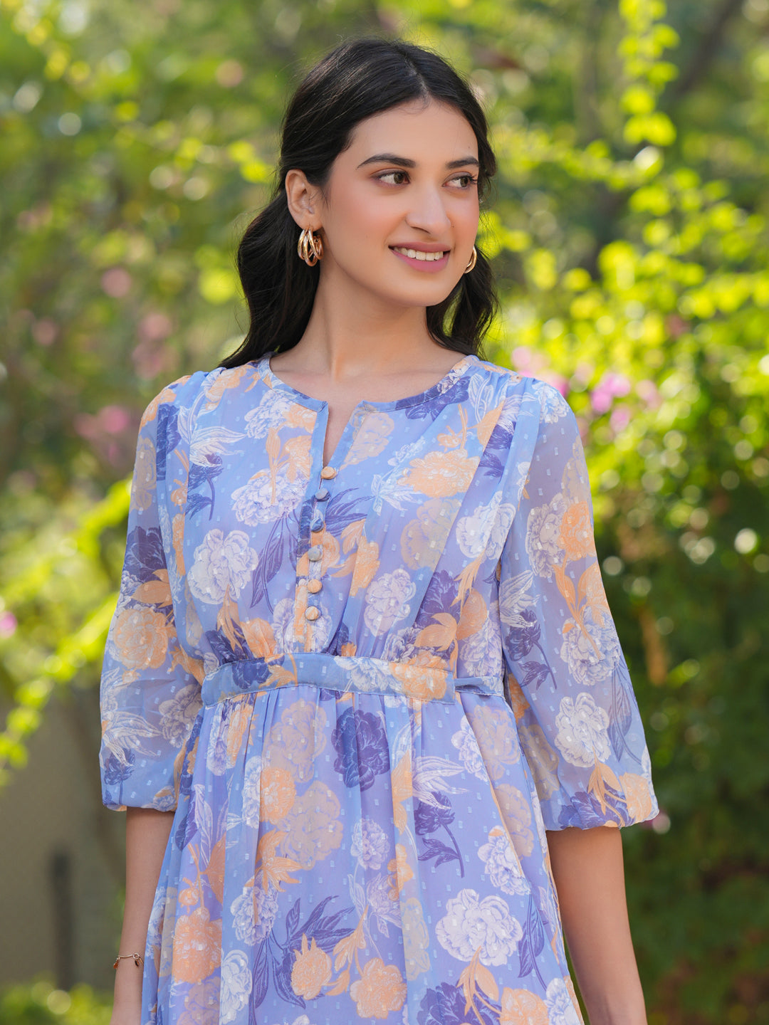 Lavender Georgette Floral Printed A-Line Dress - qivii