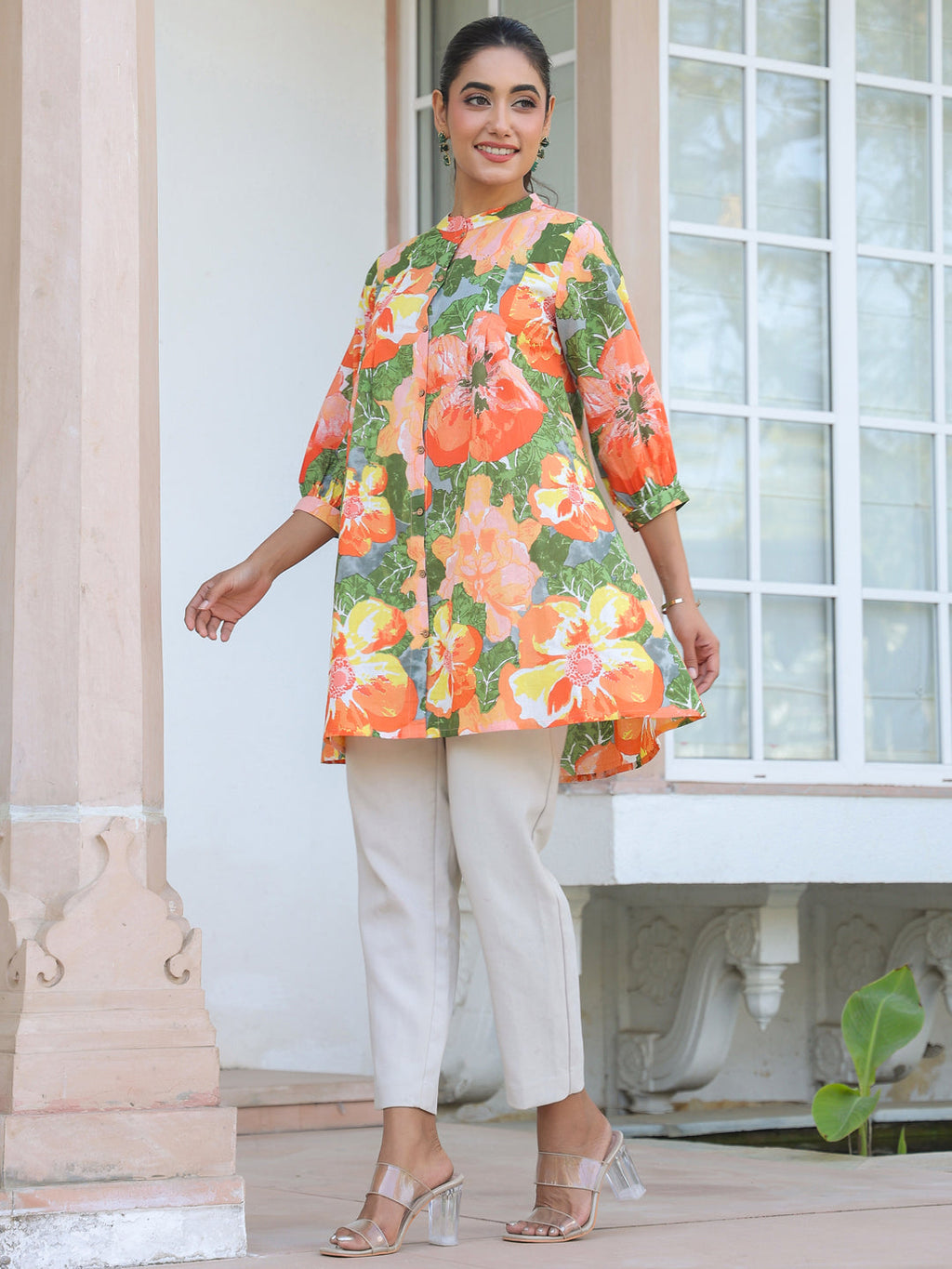 Multicolor Pure Cotton Floral Printed A-line Tunic