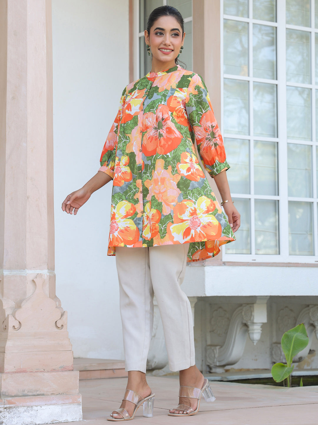 Multicolor Pure Cotton Floral Printed A-line Tunic