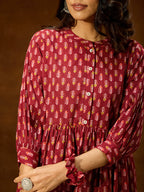 Janasya Women's Maroon Pure Cotton Ethnic Motifs Printed Peplum Co-ord Set