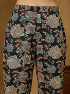 Janasya Women's Black Pure Cotton Floral Printed Straight Co-ord Set