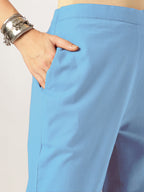Janasya Women's Light Blue Cotton Solid A-line Co-ord Set