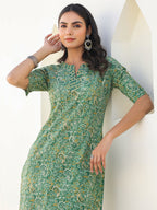 Green Pure Cotton Paisley Printed Straight Kurta Set
