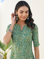 Green Pure Cotton Paisley Printed Straight Kurta Set