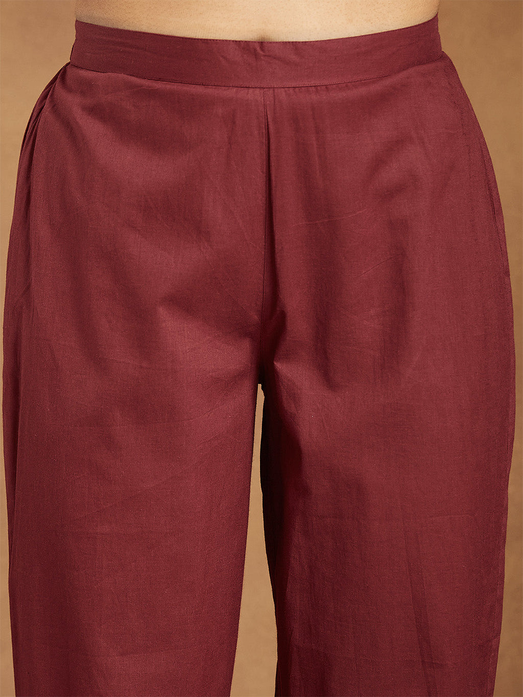 Janasya Women's Maroon Pure Cotton Embroidered A-line Kurta With Pant Set