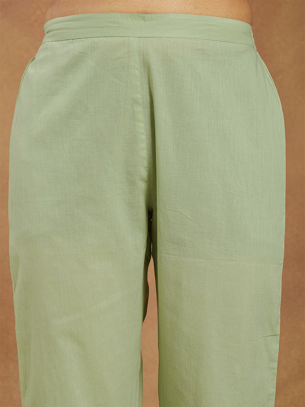 Janasya Women's Mint Green Pure Cotton Embroidered A-line Kurta Pant Set