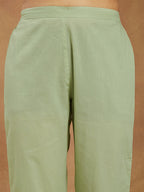 Janasya Women's Mint Green Pure Cotton Embroidered A-line Kurta Pant Set