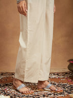 Janasya Women's Indigo Blue & Beige Pure Cotton Paisley Printed Anarkali Kurta Palazzo Set