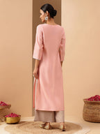 Janasya Women's Soft Pink Chanderi Silk Zari Embroidered Straight Kurta