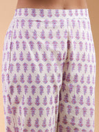 White Pure Cotton Floral Printed Angrakha Kurta Set