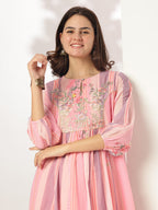Pink Georgette Floral Embroidered A-line Kurta Set