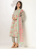 Aqua Pure Cotton Floral Printed A-line Kurta Set