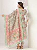 Aqua Pure Cotton Floral Printed A-line Kurta Set