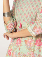 Aqua Pure Cotton Floral Printed A-line Kurta Set