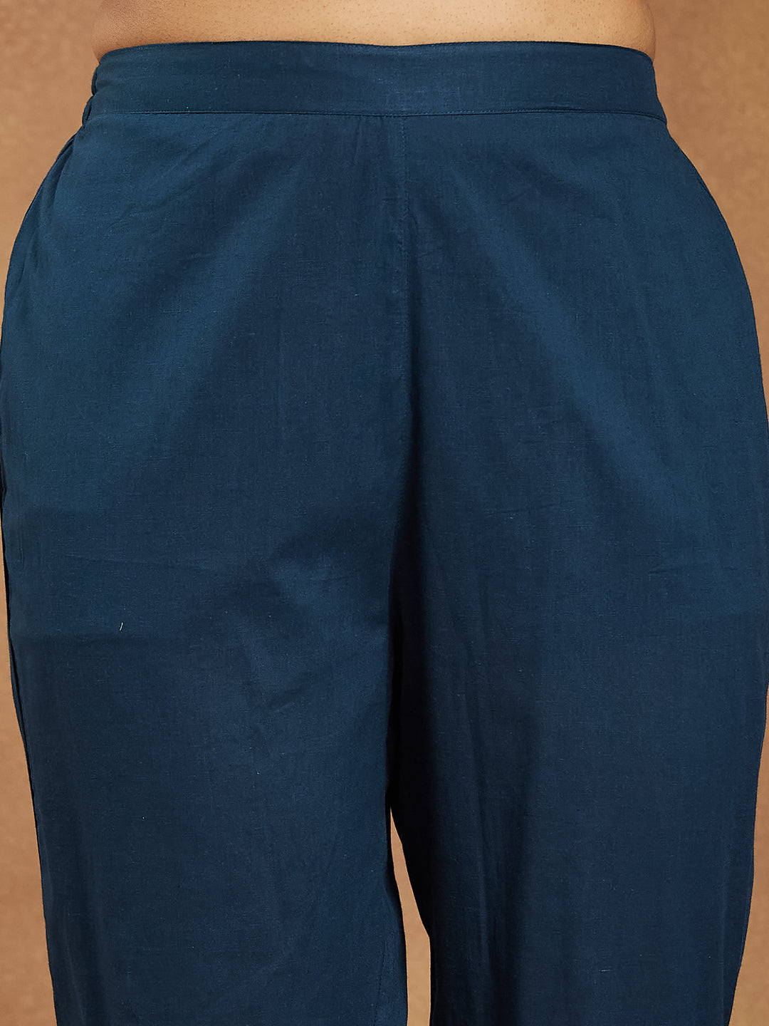 Janasya Women's Teal Blue Pure Cotton Floral Printed A-line Kurta Set