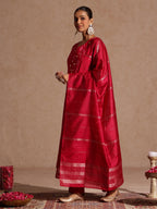 Janasya Women's Pink Silk Blend Gold Printed Straight Kurta Set