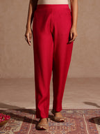 Janasya Women's Pink Silk Blend Gold Printed Straight Kurta Set