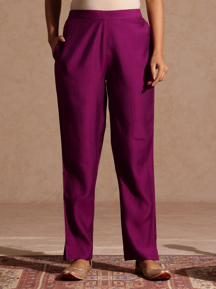 Janasya Women's Purple Silk Blend Zari Yoke Embroidery Straight Kurta Set - qivii