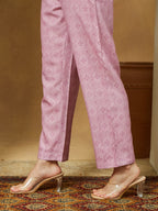 Janasya Women's Lavender Cotton Blend Floral Printed Anarkali Kurta Set