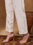 Janasya Women's Cream Cotton Blend Floral Printed Anarkali Kurta Set