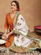 Janasya Women's Orange Pure Cotton Solid Straight Kurta Set